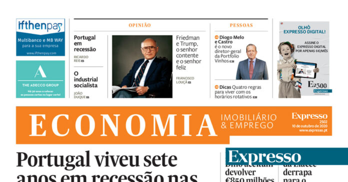 A 1ª página do Expresso Economia: Kopelipa e Dino aceitam devolver €850 milhões a Angola