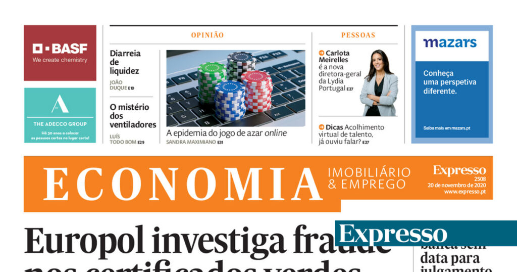 A 1ª página do Expresso Economia: Despedimentos coletivos chegam às grandes empresas