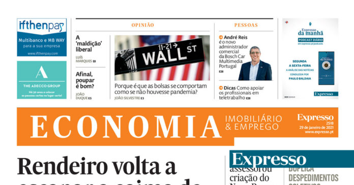 A 1ª página do Expresso Economia: João Rendeiro volta a escapar a coima de €1,5 milhões do Banco de Portugal