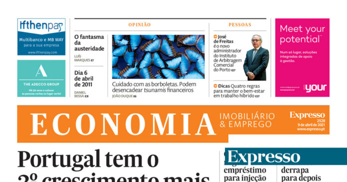 A 1ª página do Expresso Economia: Governo negoceia empréstimo para financiar injeção no Novo Banco